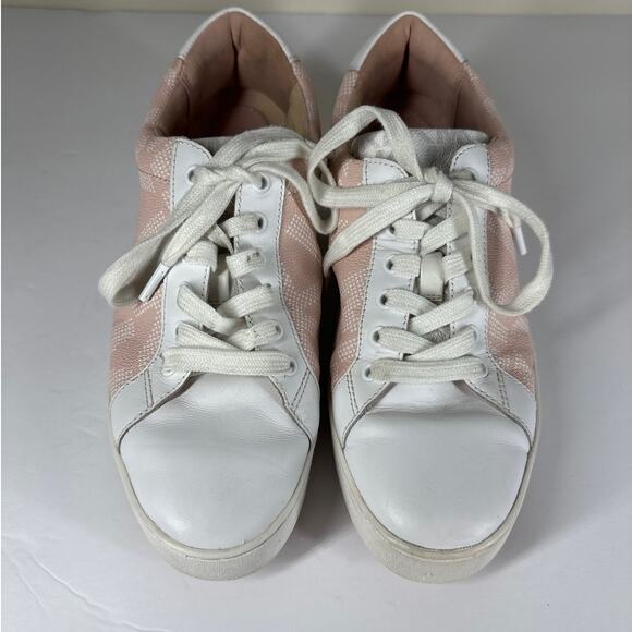 Michael Michael Kors Poppy Lace-Up Sneakers Pink White Size 10 Designer Leather - Picture 4 of 10